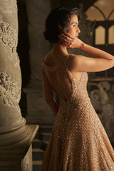 Indian Nude Sequin Embroidered Net Gown (1-Pc) - Image 5