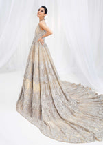 Beige Silver Embroidered Net Bridal Gown (3-Piece) - Image 4