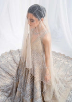 Beige Silver Embroidered Net Bridal Gown (3-Piece) - Image 5