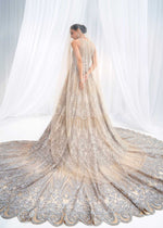 Beige Silver Embroidered Net Bridal Gown (3-Piece) - Image 6