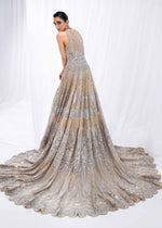 Beige Silver Embroidered Net Bridal Gown (3-Piece) - Image 8