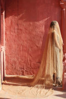 Beige Embroidered Net Gown with Crushed Dress (2-Piece) - Image 7