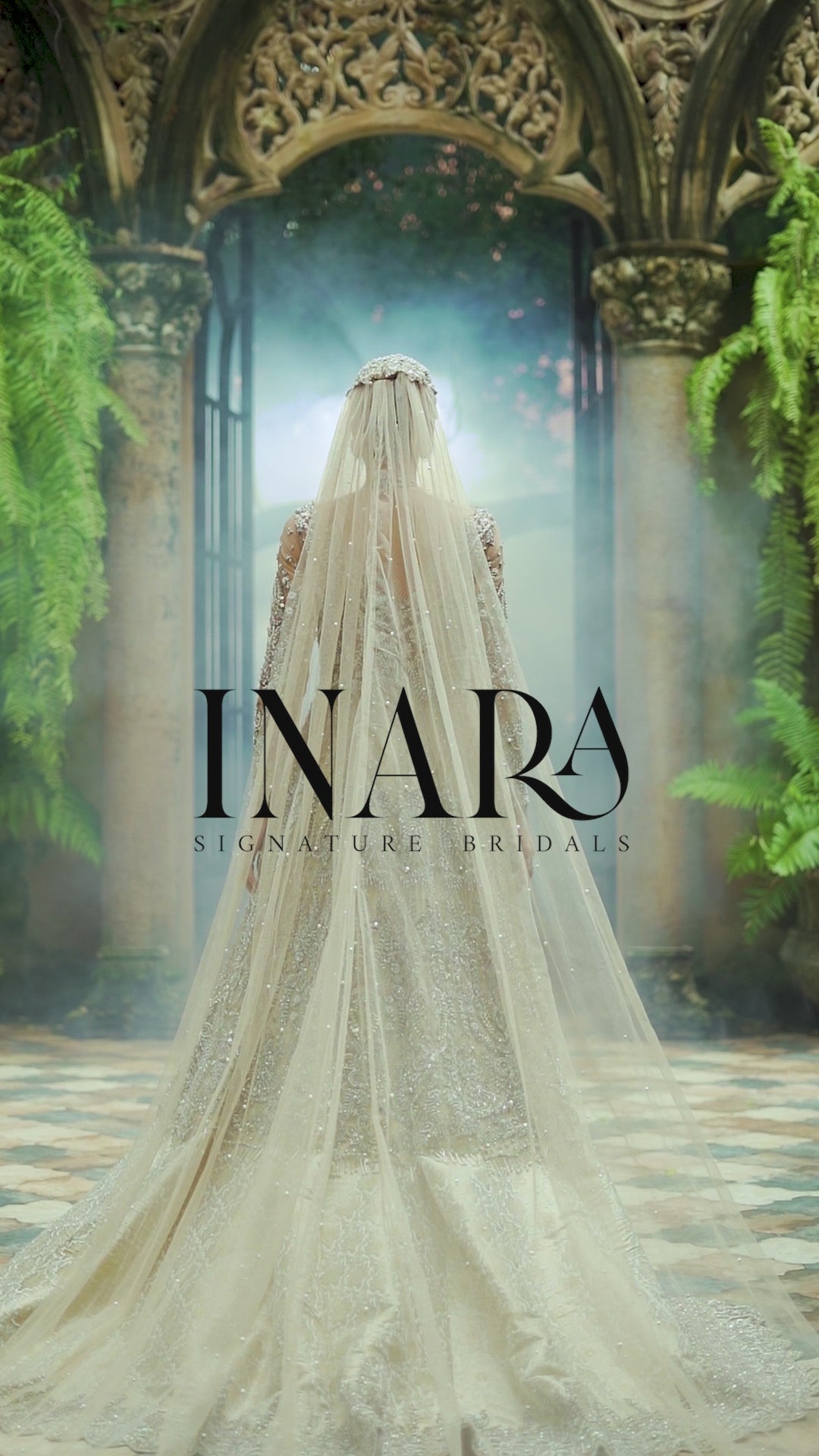 Pakistani Beige Zardozi Net Bridal Gown (2-Piece) - Image 14