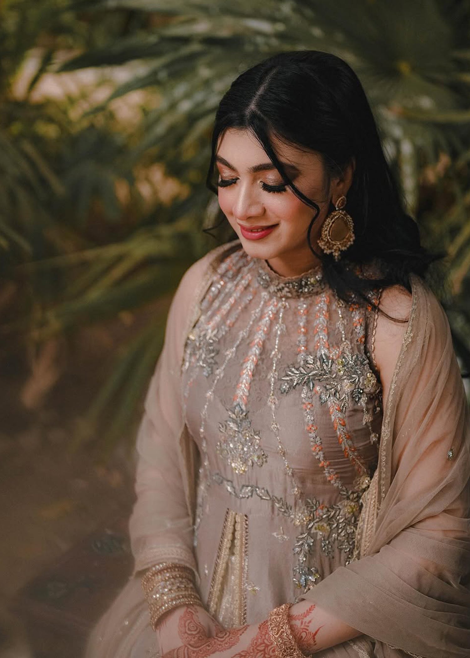 Taupe Embellished Net Bridal Gown (2-Piece) - Image 1