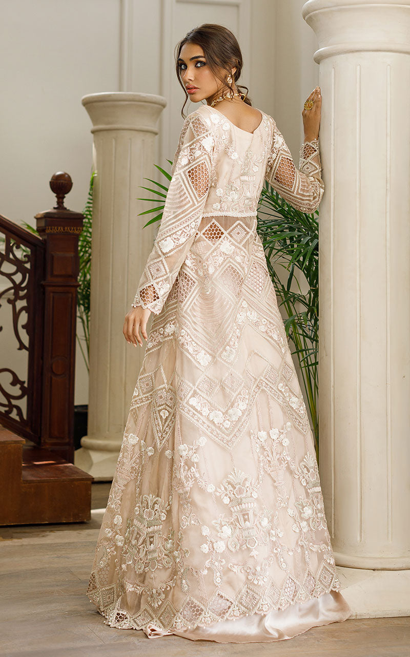 Beige Embroidered Organza Front-Open Gown (2-Piece) - Image 2