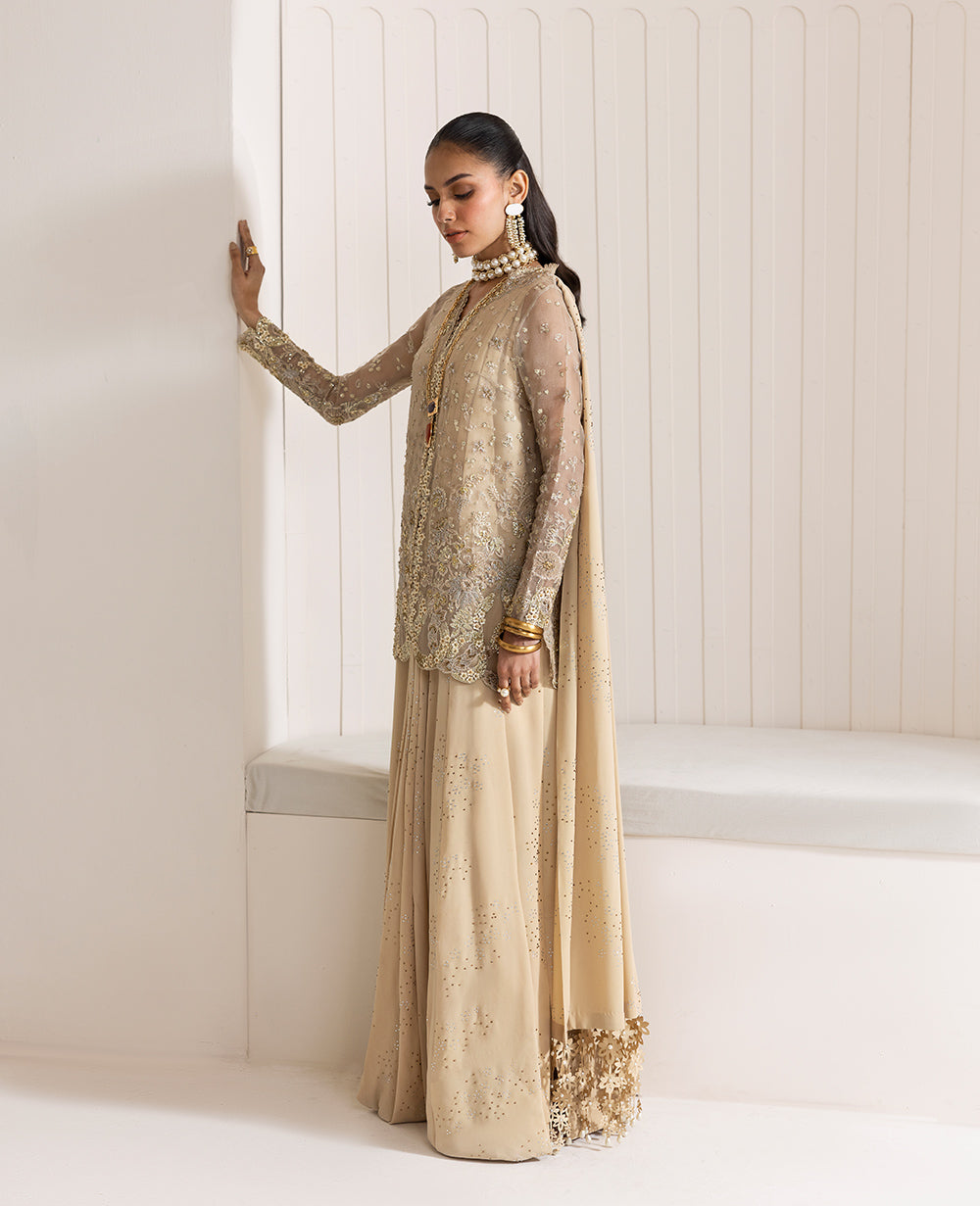 Pakistani Beige Embellished Organza & Grip Gown (3-Piece) - Image 5