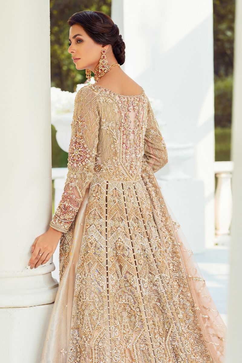 Beige Resham Zardozi Organza Bridal Gown (2-Piece) - Image 2