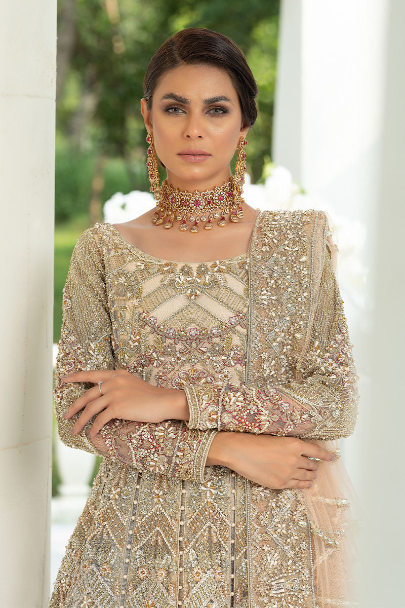 Beige Resham Zardozi Organza Bridal Gown (2-Piece) - Image 5