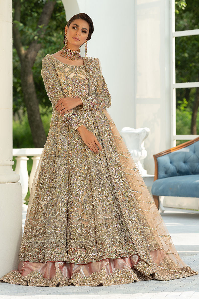 Beige Resham Zardozi Organza Bridal Gown (2-Piece) - Image 7