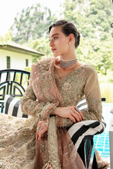 Beige Peach Hand-Embellished Organza Bridal Gown (2-Piece) - Image 4