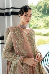 Beige Peach Hand-Embellished Organza Bridal Gown (2-Piece) - Image 6