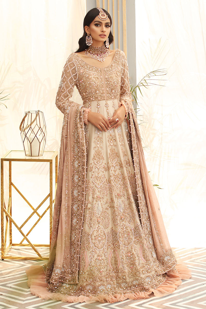 Beige Embroidered Raw Silk Gown (2-Piece) - Image 1