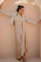 Taupe Embroidered Charmeuse Silk Draped Gown (2-Piece) - Image 2