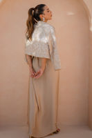 Taupe Embroidered Charmeuse Silk Draped Gown (2-Piece) - Image 4