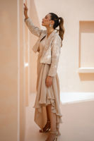 Taupe Embroidered Charmeuse Silk Draped Gown (2-Piece) - Image 5