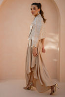 Taupe Embroidered Charmeuse Silk Draped Gown (2-Piece) - Image 6