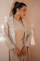 Taupe Embroidered Charmeuse Silk Draped Gown (2-Piece) - Image 7