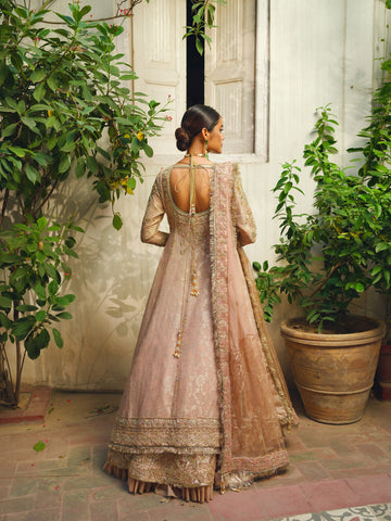 Beige Copper-Gold Embroidered Net Silk Bridal Gown (2-Piece) - Image 7