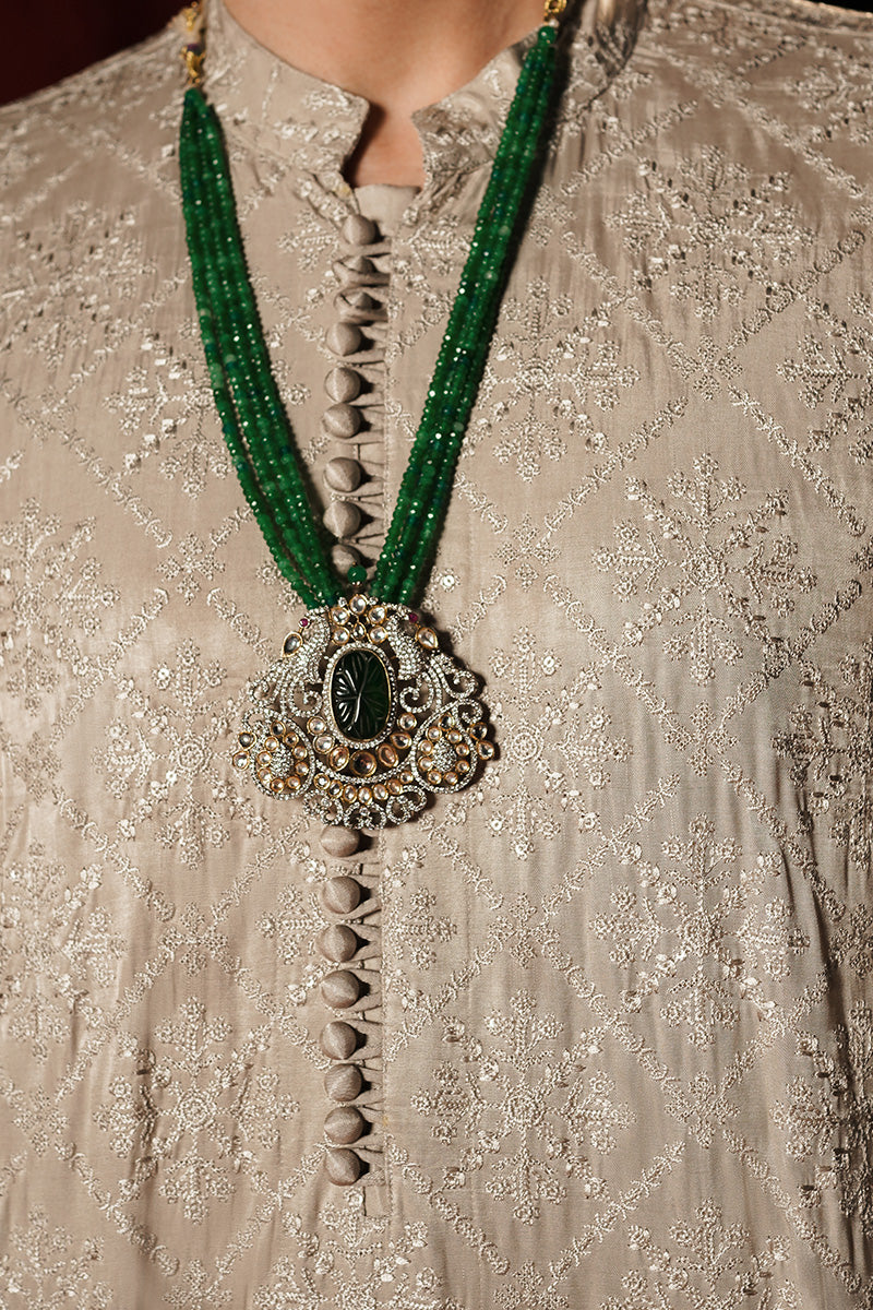 Taupe Embroidered Blended Silk Groom Sherwani (3-Piece) - Image 1