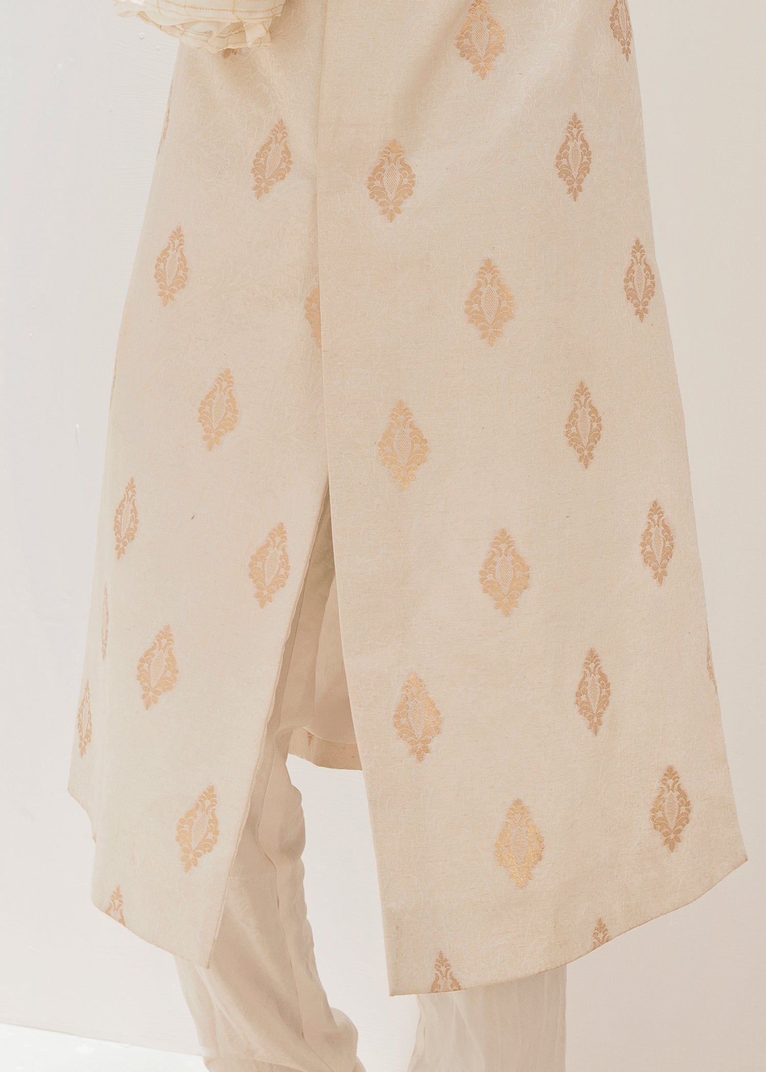 Beige Brocade Jamawaar Sherwani (3-Piece) - Image 2