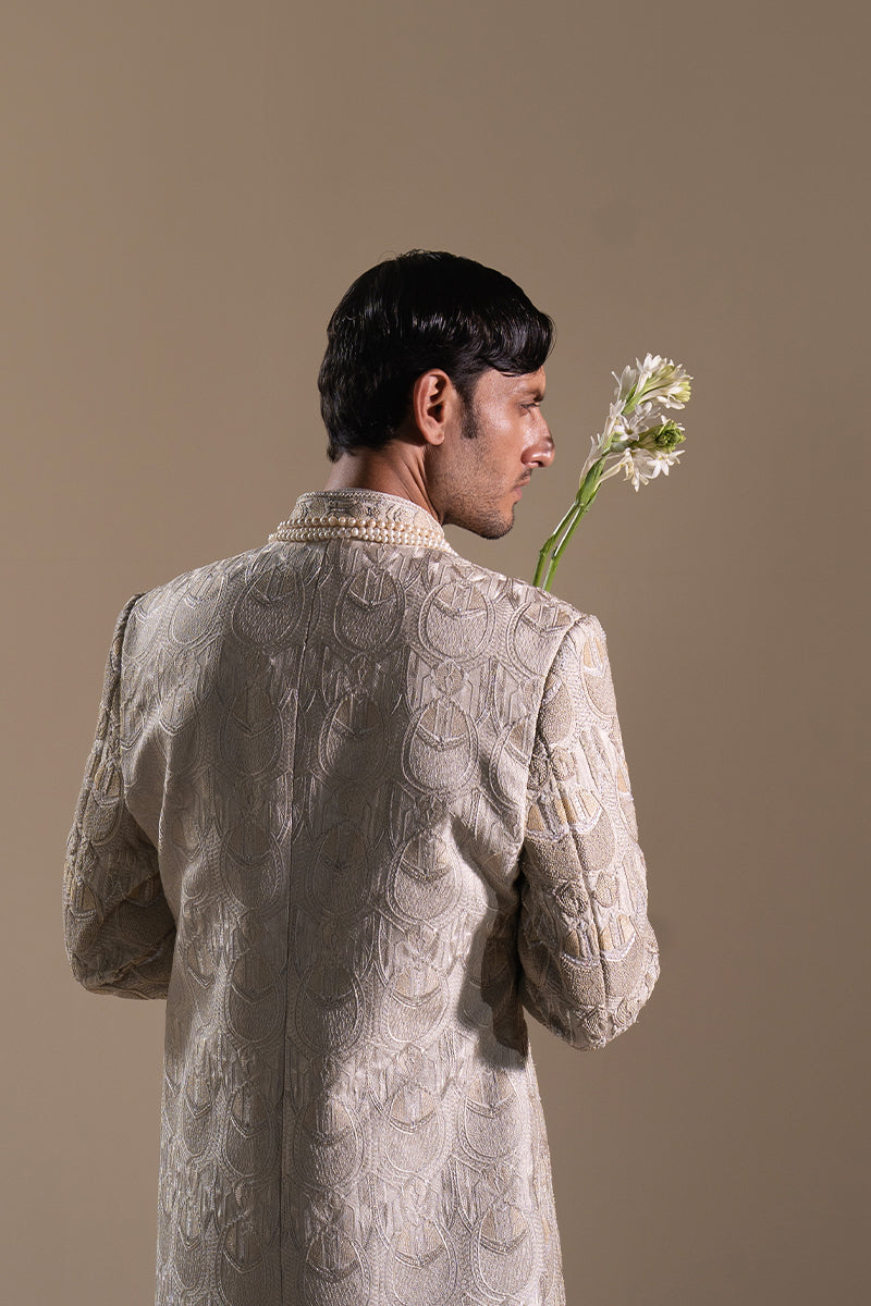 Taupe Kashmiri Embroidered Handloom Sherwani (2-Piece) - Image 5