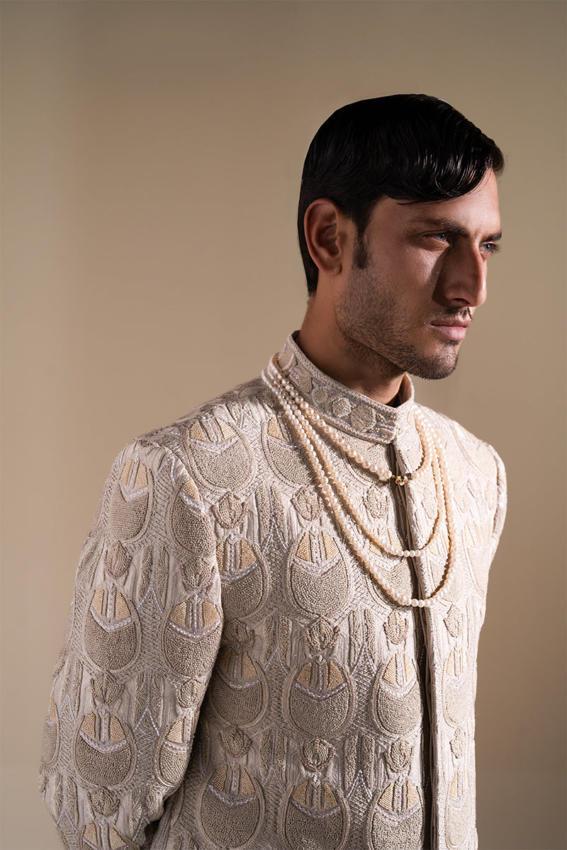 Taupe Kashmiri Embroidered Handloom Sherwani (2-Piece) - Image 6