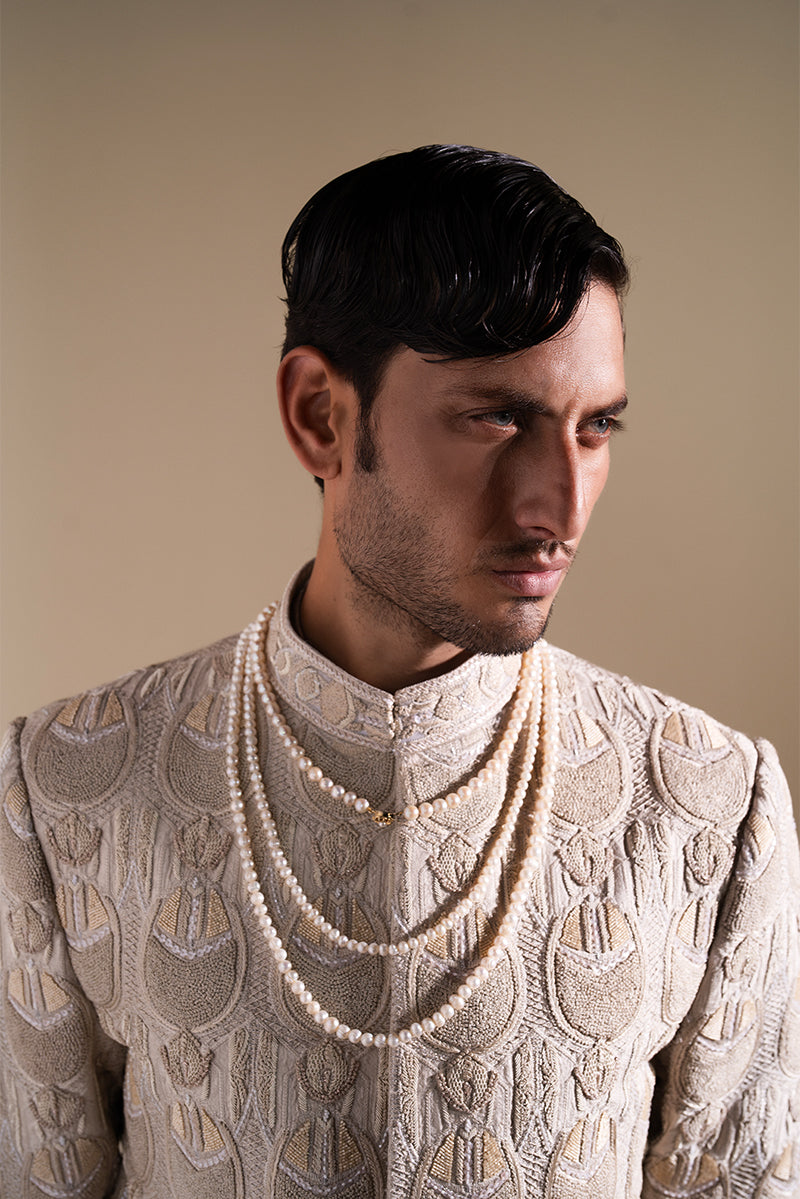 Taupe Kashmiri Embroidered Handloom Sherwani (2-Piece) - Image 8