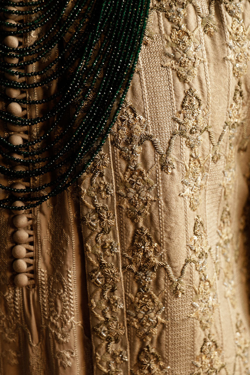 Beige Dabka & Sequin Jacquard Sherwani (3-Piece) - Image 3