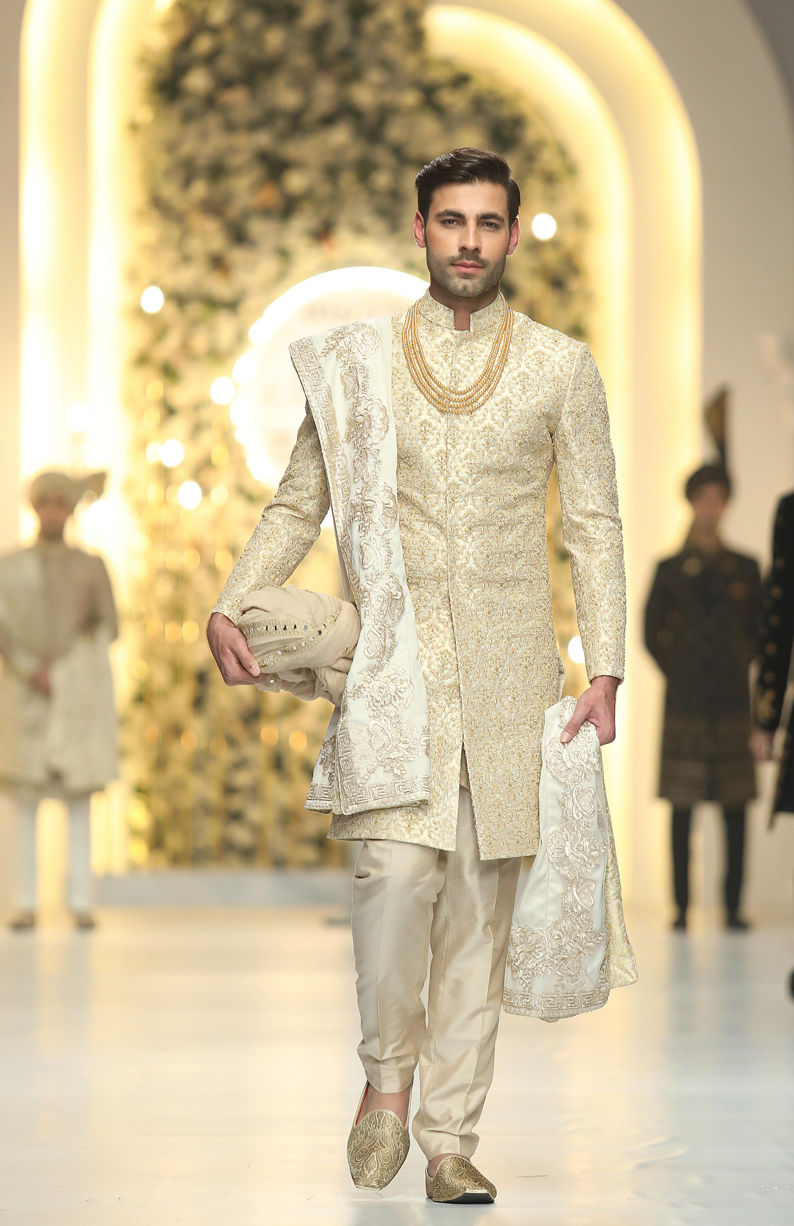 Beige Kora Dabka Jamawar Groom Sherwani (4-Piece) - Image 3