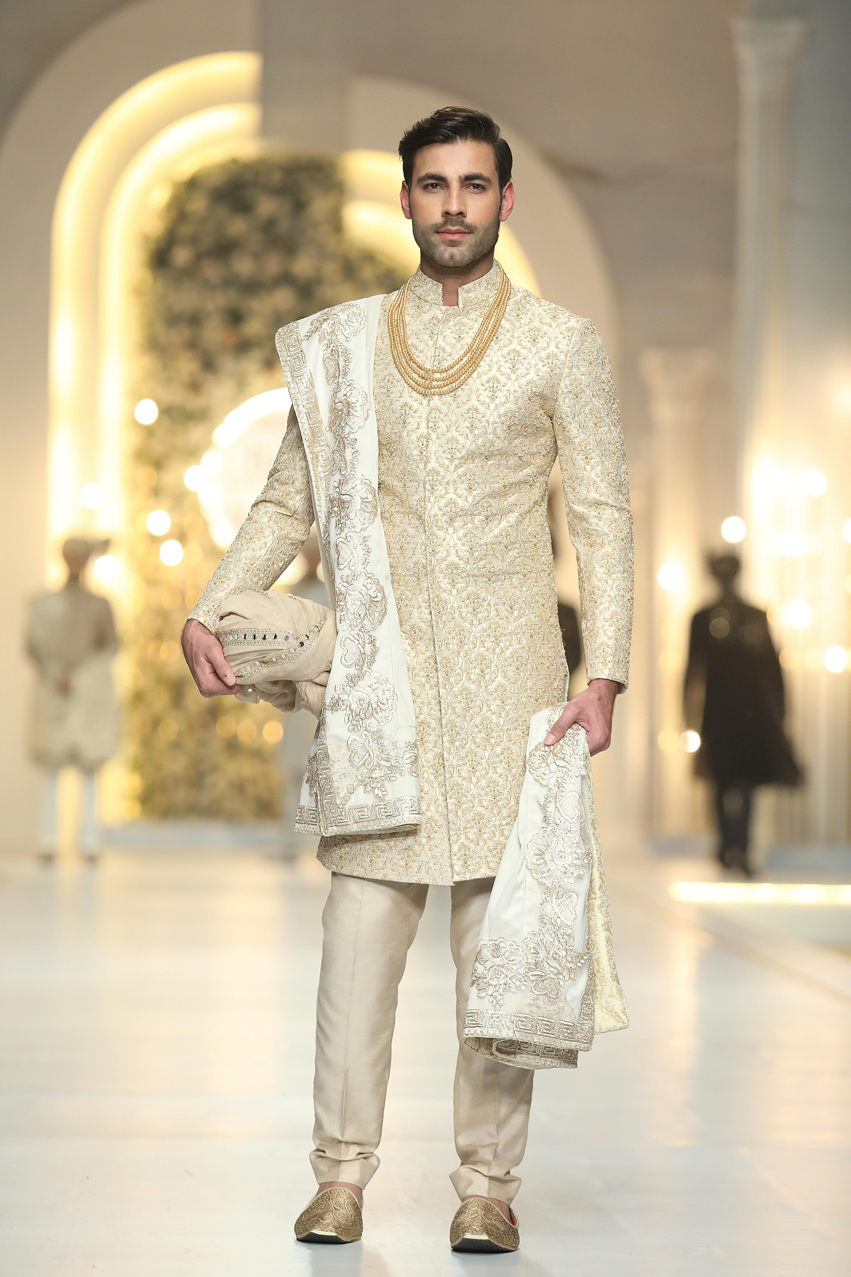 Beige Kora Dabka Jamawar Groom Sherwani (4-Piece) - Image 5