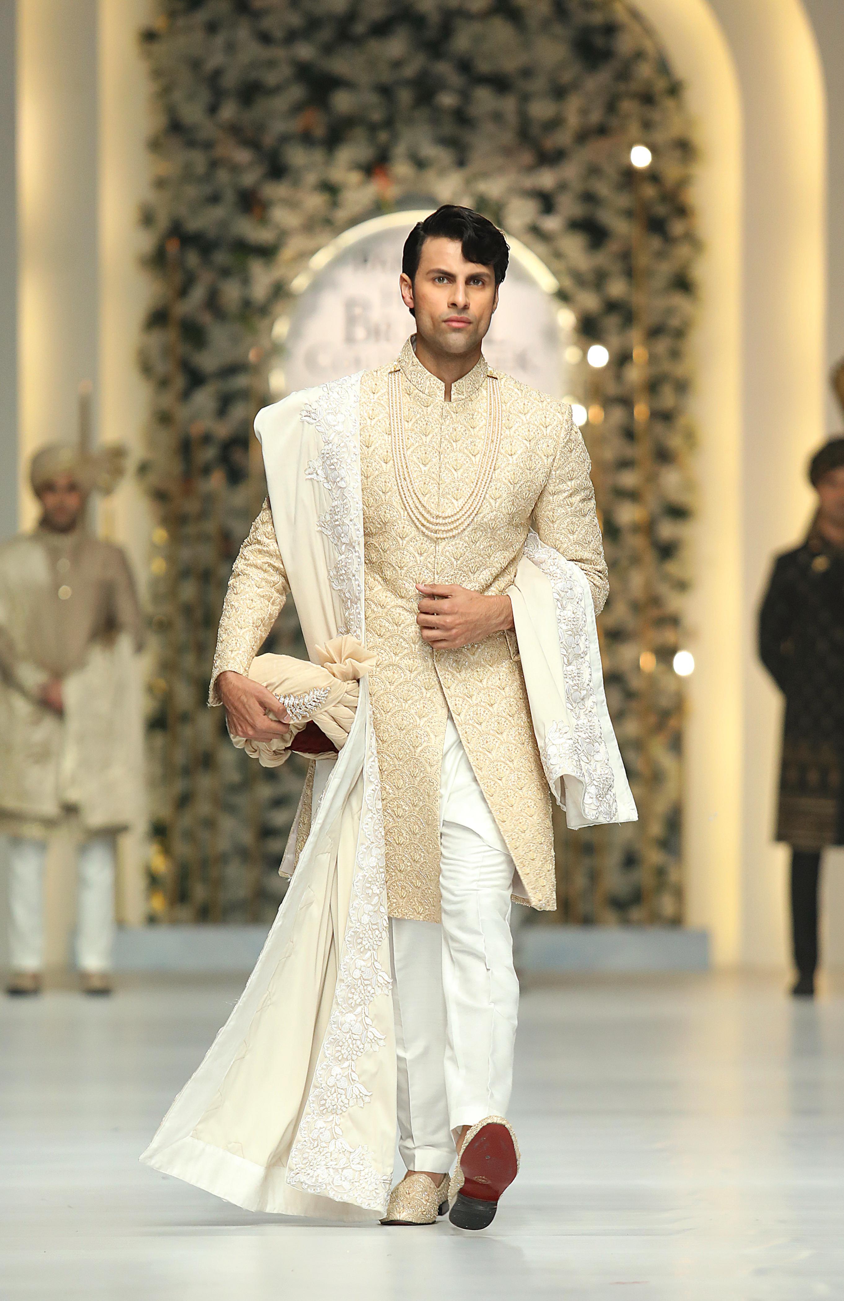 Beige Embroidered Jamawar Silk Sherwani (3-Piece) - Image 4