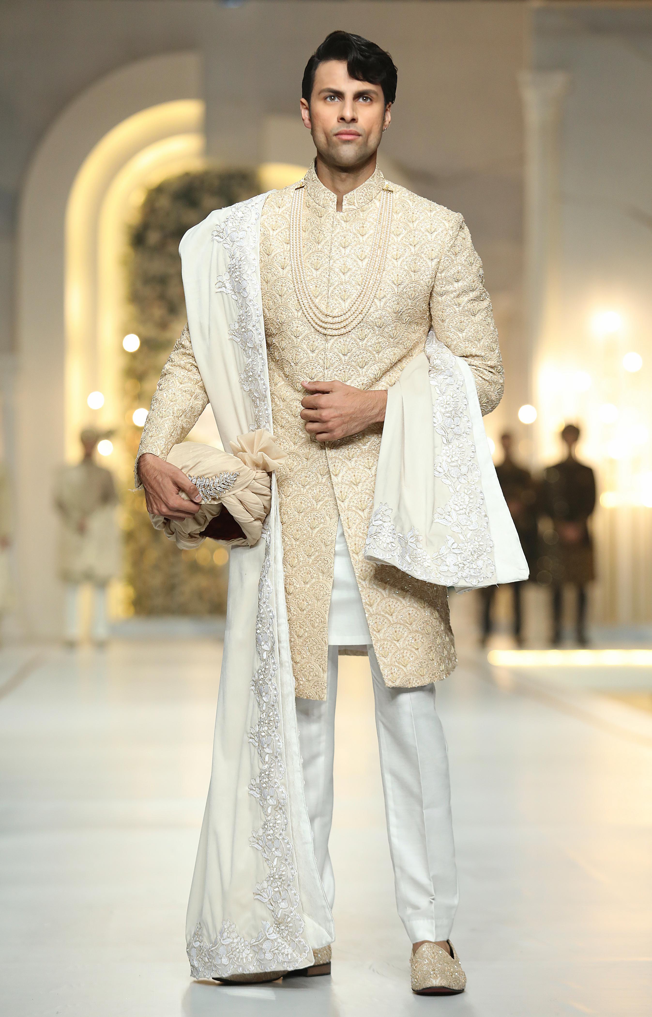 Beige Embroidered Jamawar Silk Sherwani (3-Piece) - Image 6