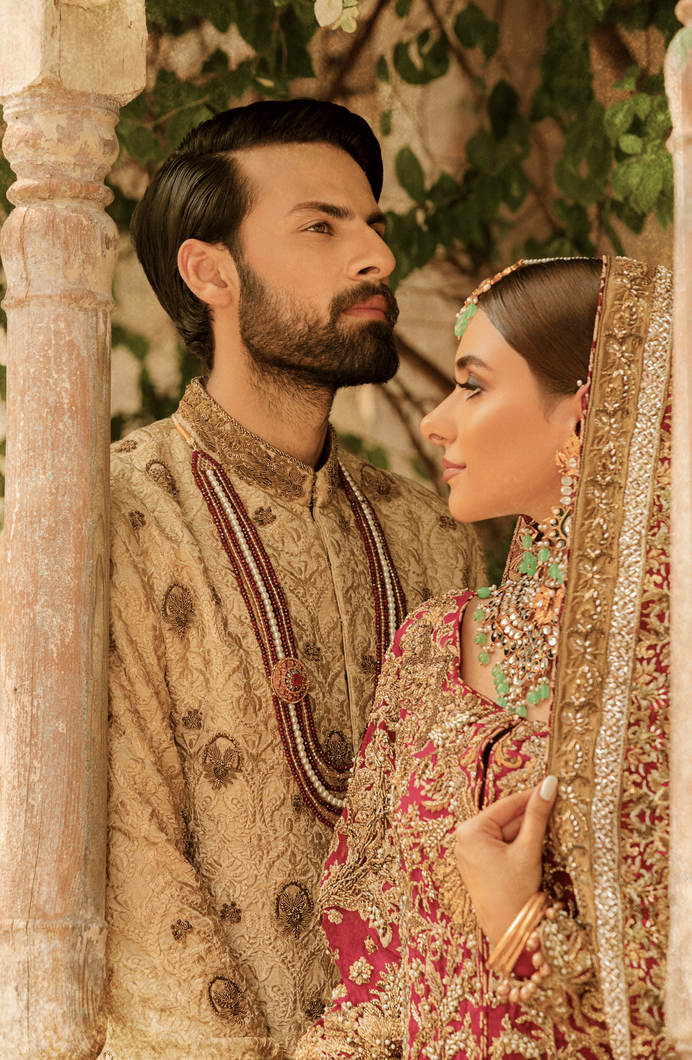 Beige Resham & Antique Gold Jamawar Sherwani (3-Piece) - Image 5