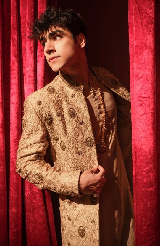 Beige Resham Embroidered Raw Silk Sherwani (3-Piece) - Image 1