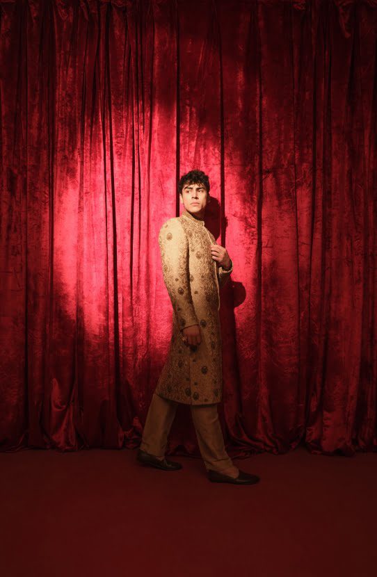 Beige Resham Embroidered Raw Silk Sherwani (3-Piece) - Image 3