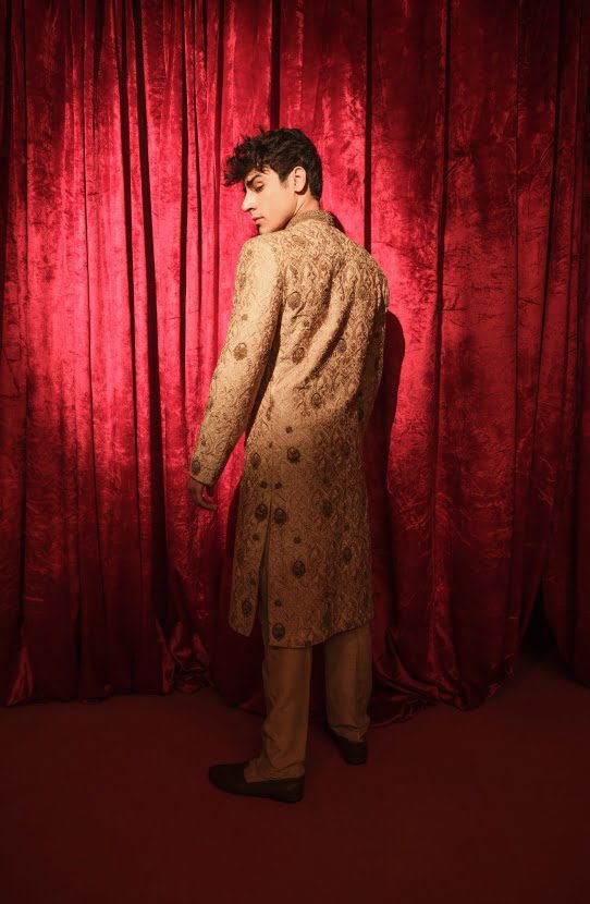Beige Resham Embroidered Raw Silk Sherwani (3-Piece) - Image 5