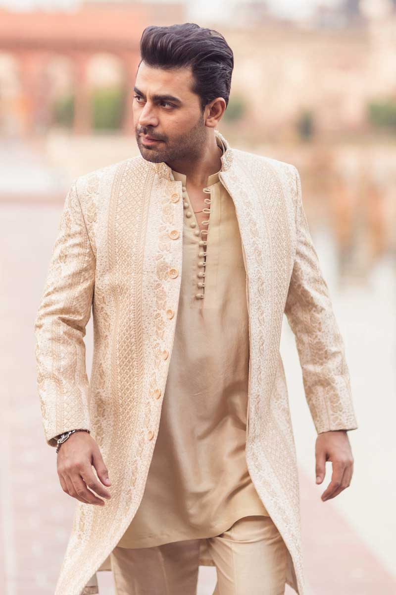 Beige Embroidered Raw Silk Groom Sherwani (3-Piece) - Image 3