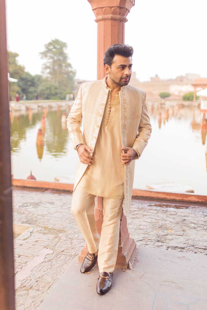 Beige Embroidered Raw Silk Groom Sherwani (3-Piece) - Image 4