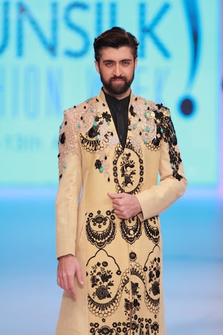 Beige and Black Embroidered Silk-Blend Groom Sherwani (2-Piece) - Image 1