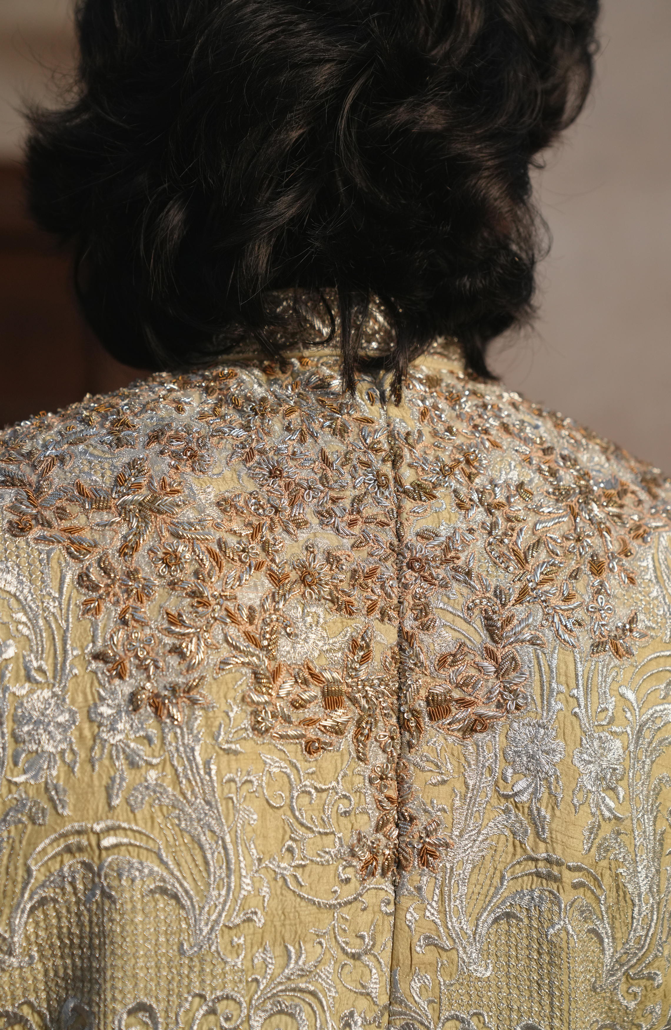 Light Beige Embroidered Silk Sherwani (3-Piece) - Image 5