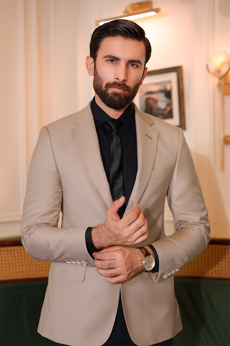 Beige Suiting Single-Breasted Blazer (2-Piece) - Image 2