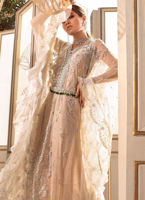 Beige & White Embellished Net Kaftan (2-Piece) - Image 2