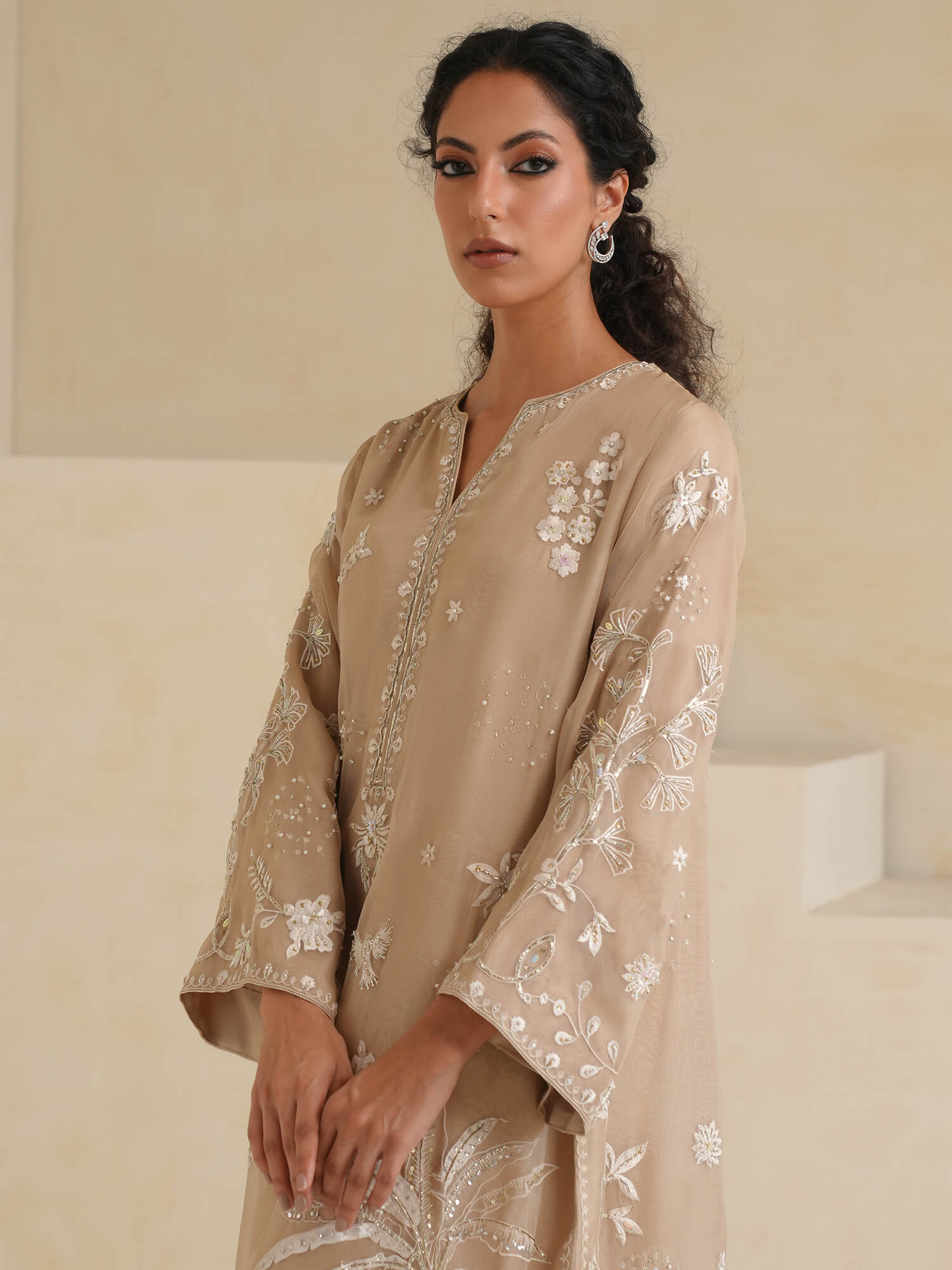 Sand Embroidered Organza Jalabiya (1-Pc) - Image 2