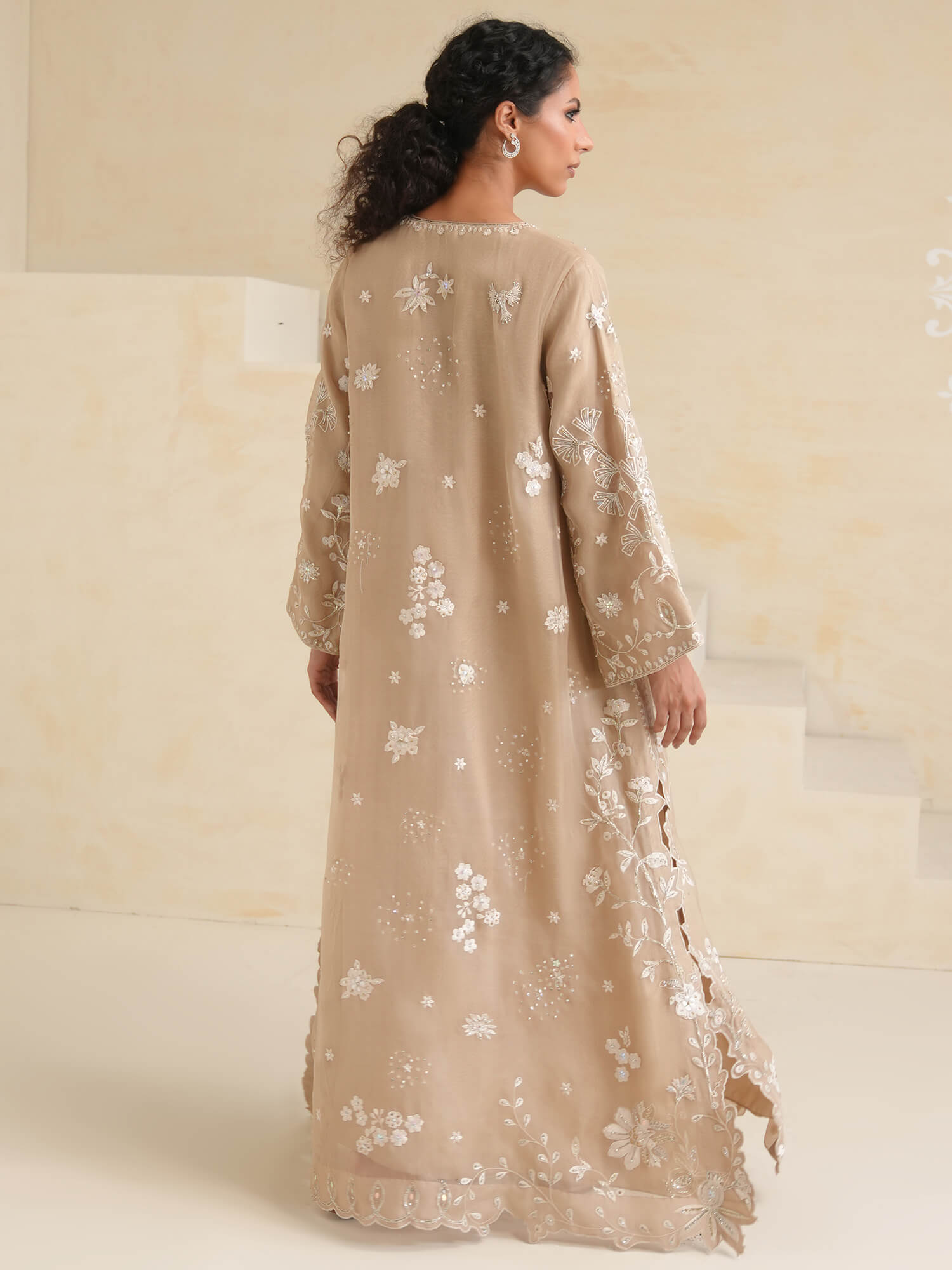 Sand Embroidered Organza Jalabiya (1-Pc) - Image 4