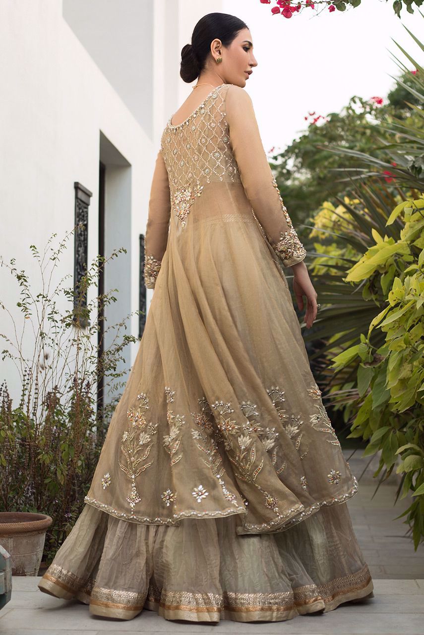 Beige Embellished Maysuri Net Kalidar (3-Piece) - Image 4