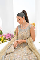 Taupe Embellished Net Kalidar Dress (2-Piece) - Image 3