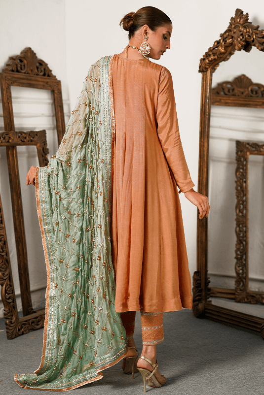 Beige Embroidered PK Raw Silk Kalidaar (3-Piece) - Image 1