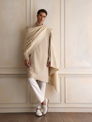 Fawn Hand-Embroidered Cotton-Silk Kurta (2-Piece) - Image 4