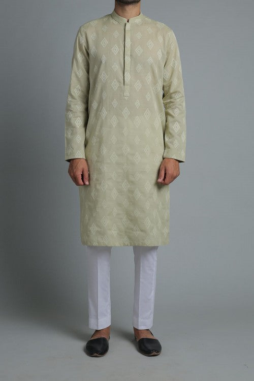 Stone Embroidered Egyptian Cotton Kurta (2-Piece) - Image 1