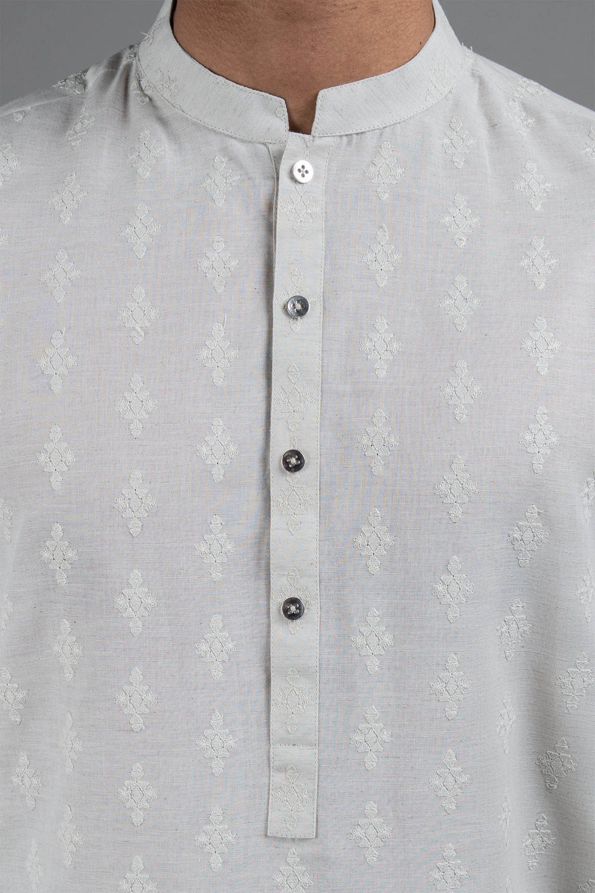 Beige Embroidered Egyptian Cotton Kurta (2-Piece) - Image 2